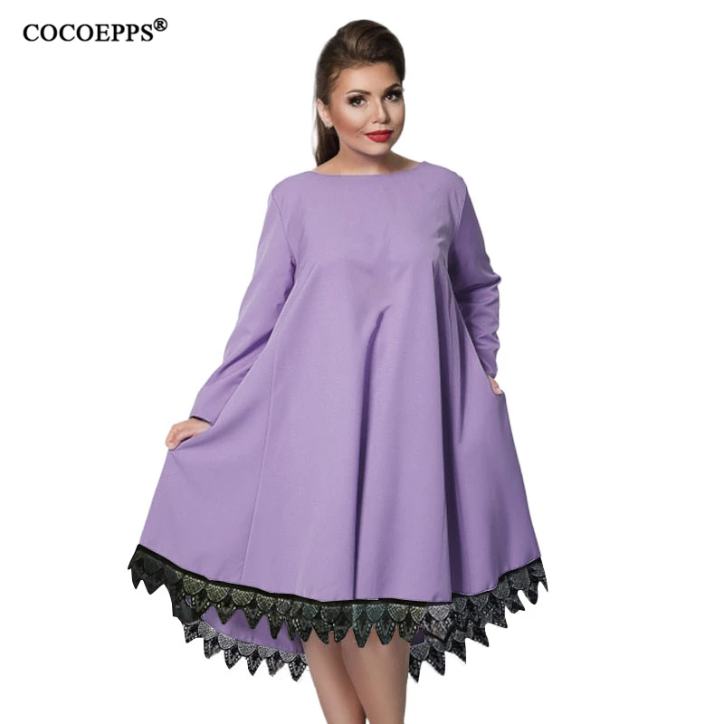 

5XL 6XL Plus Size Patchwork Lace Women Dress 2019 Winter Large Size Loose Female Casual Dress Big Size Elegant Blue Red Dresses