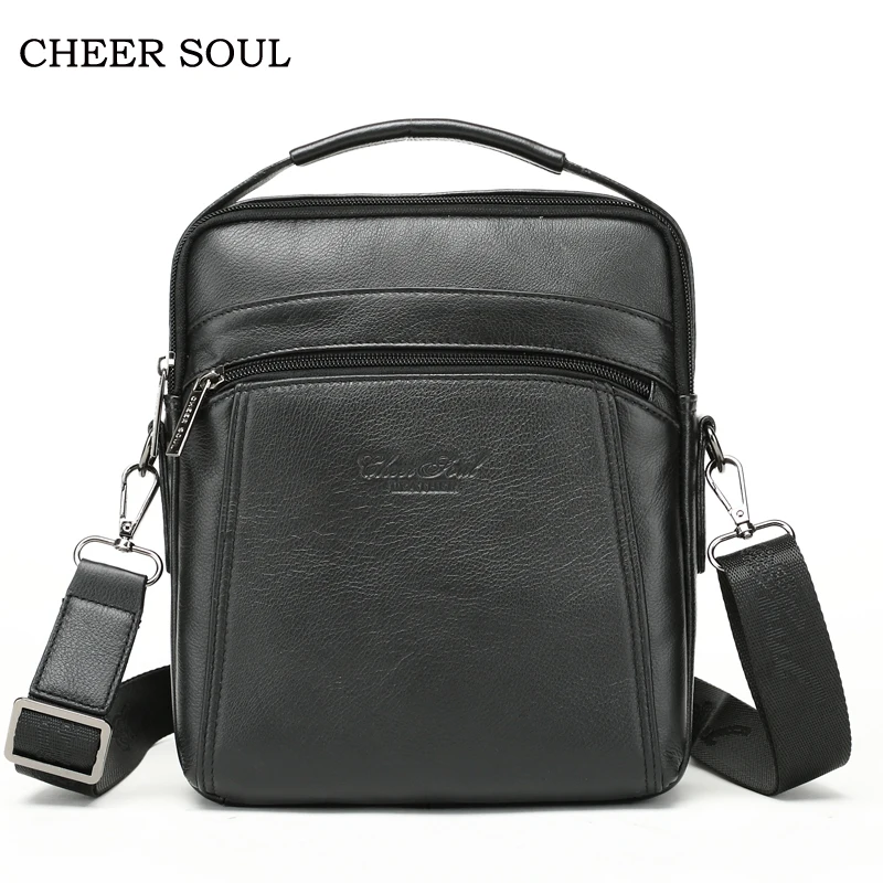 

CHEER SOUL Genuine Leather Messenger Bag Men Shoulder Bag Travel Crossbody Bags For Men iPad Bags Male Business Handbags Bolsa