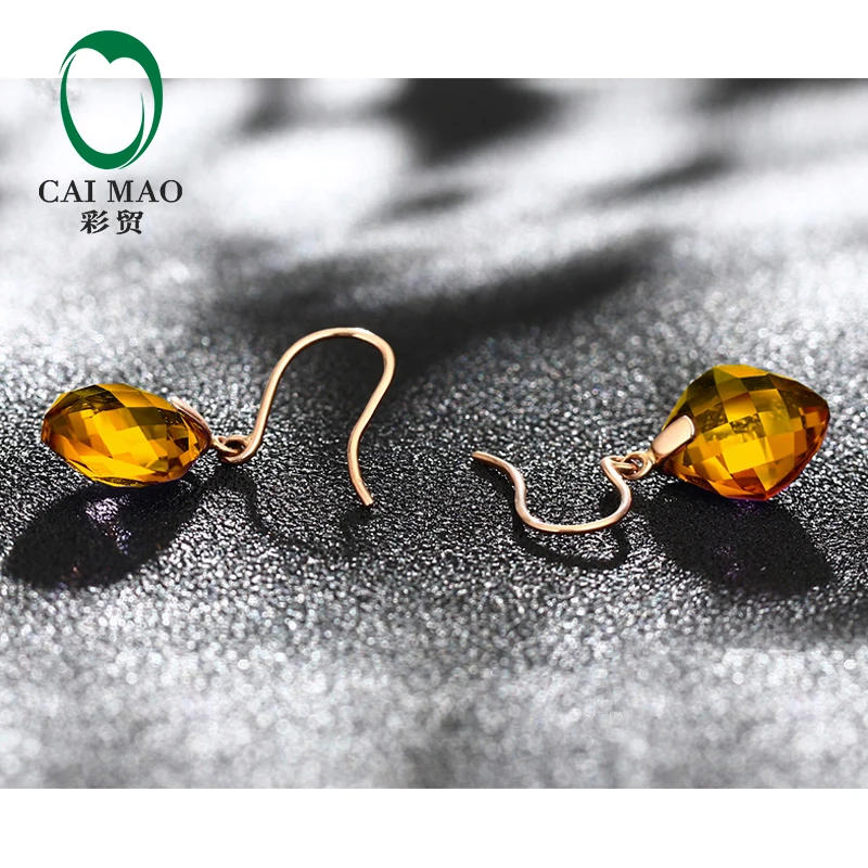 CaiMao 8.81ct натуральный срезанный цитрин или АМЕТИСТ 14 к Желтое золото висячие серьги для женщин