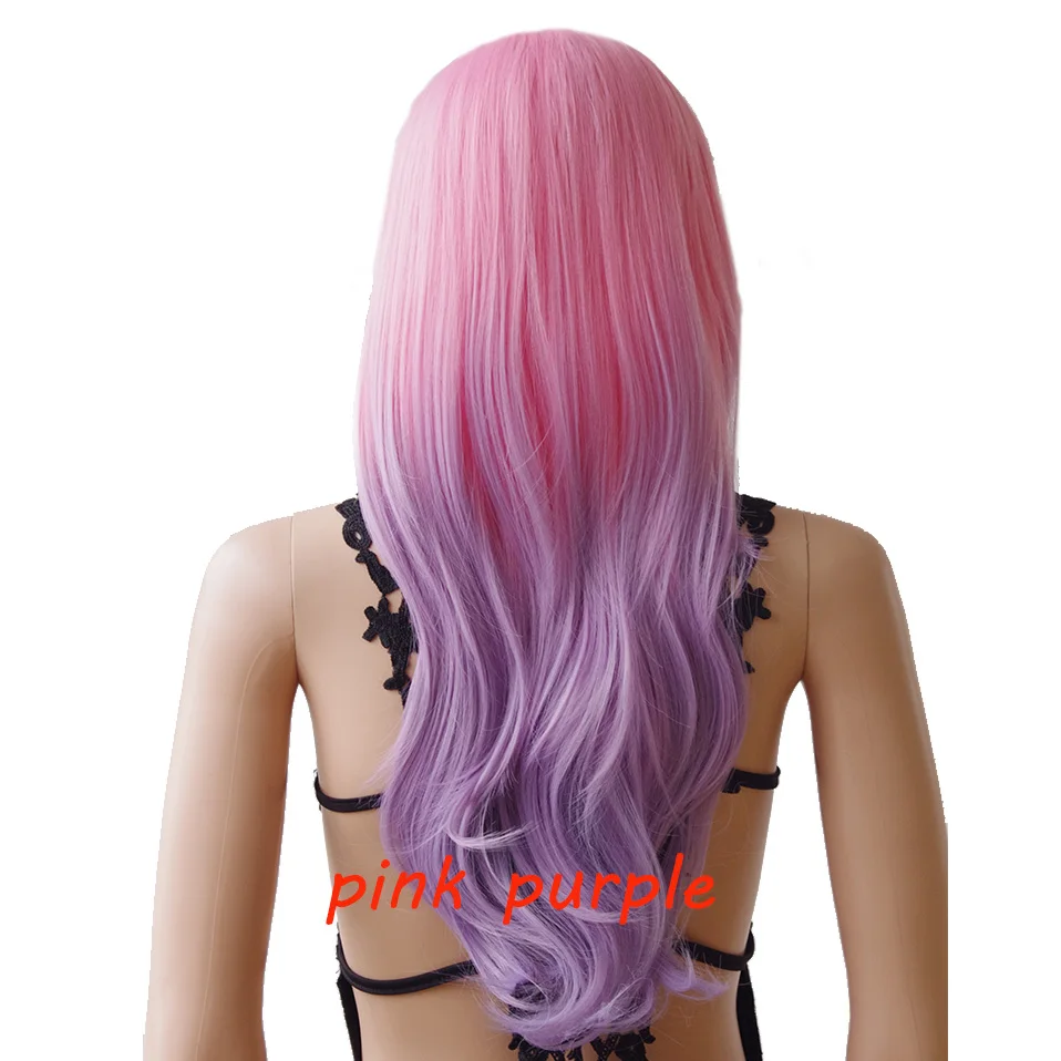 pink purple Парик для косплея Синтетический Длинный натуральный прямой боковой части линия розовый фиолетовый женский костюм для волос карнавальный Хэллоуин Вечерние - Цвет: pink purple