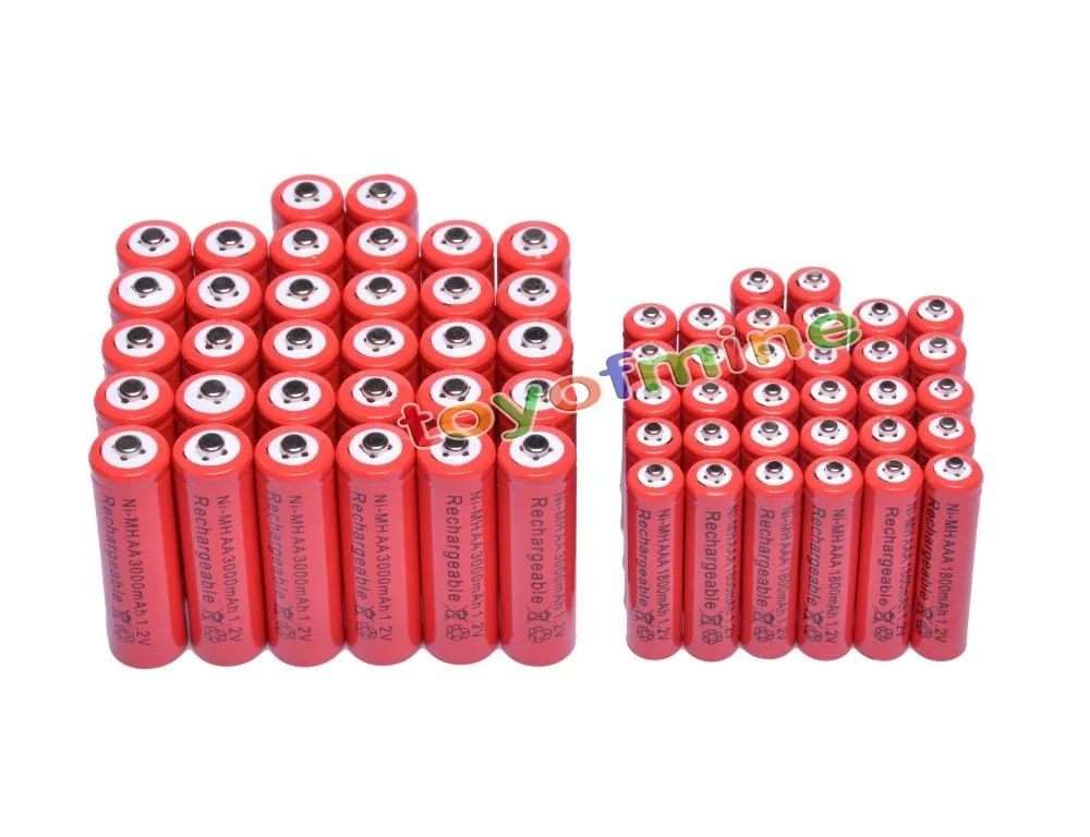 

32x AA 3000mAh + 32x AAA 1800mAh 1.2V NiMH Red Color Rechargeable Battery Cell 2A 3A
