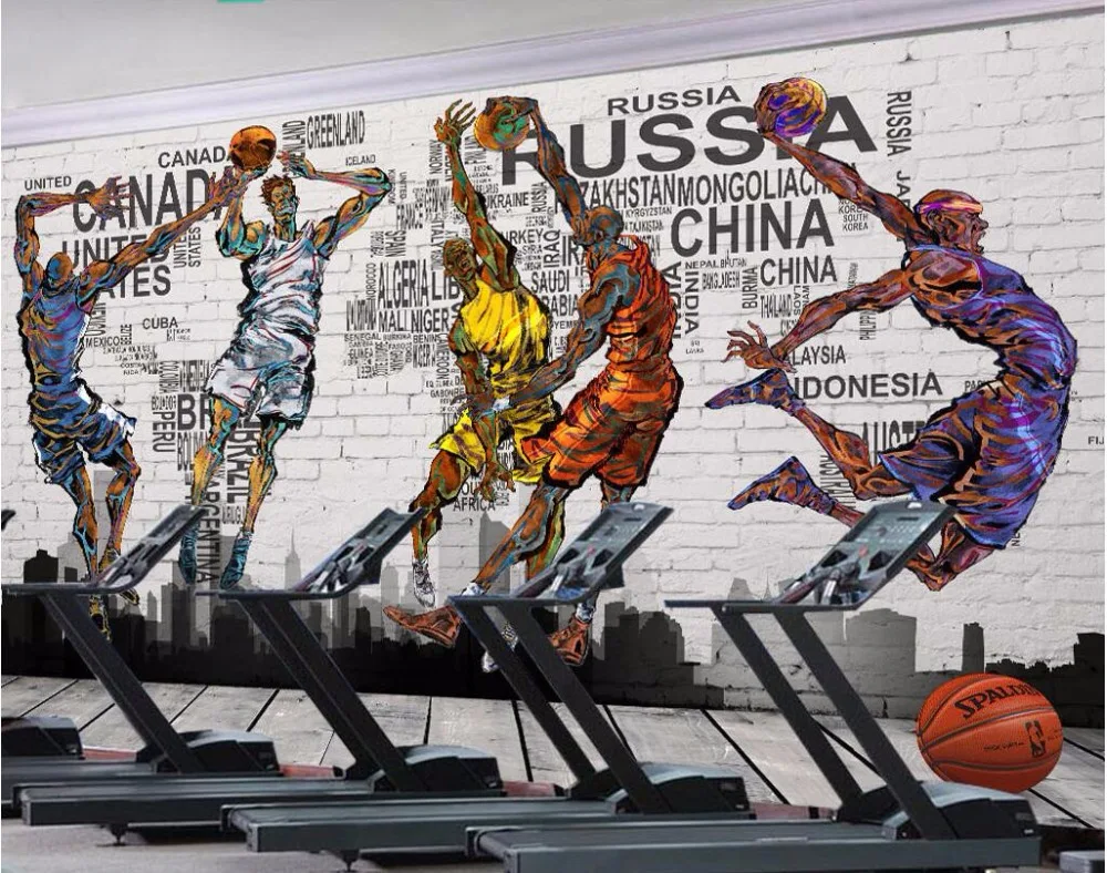 

Пользовательские фото 3d обои Баскетбол Данк мастер граффити кирпичная стена живопись 3d стены комнатные фрески обои для стен 3 d