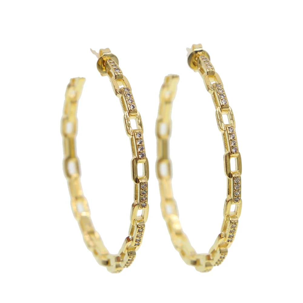 New arrived hiphop Rock Women jewelry iced out cz open link chain big hoop earring Gold silver