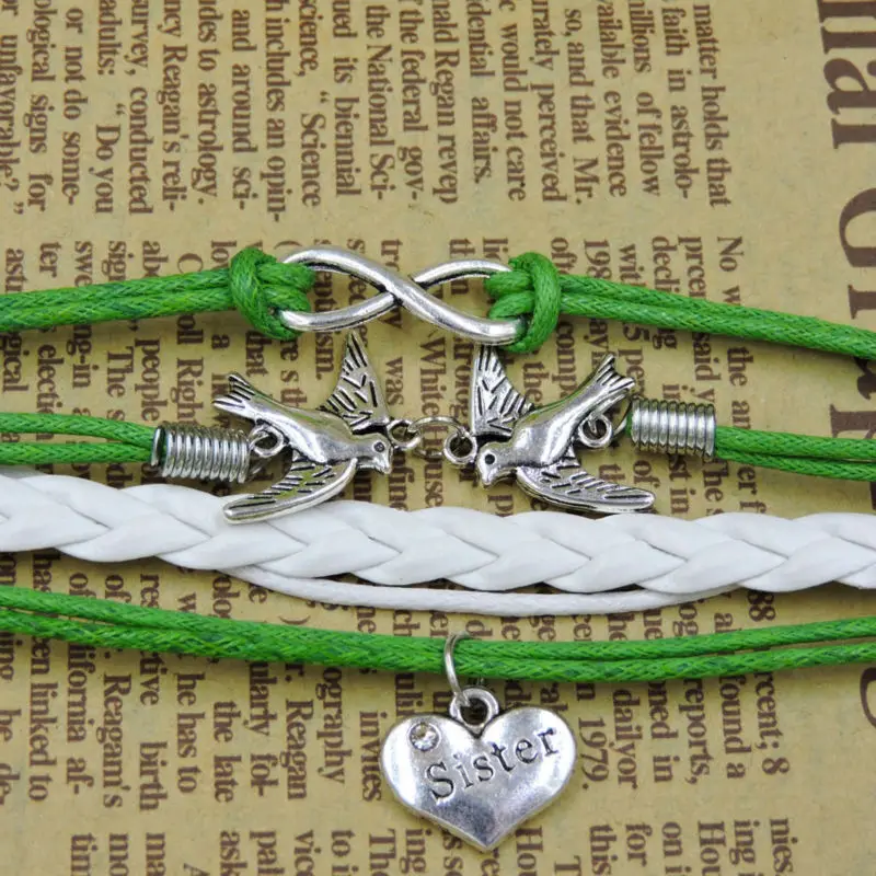 Бесконечность сестра в форме сердца мирные птицы многослойные кожаные браслеты