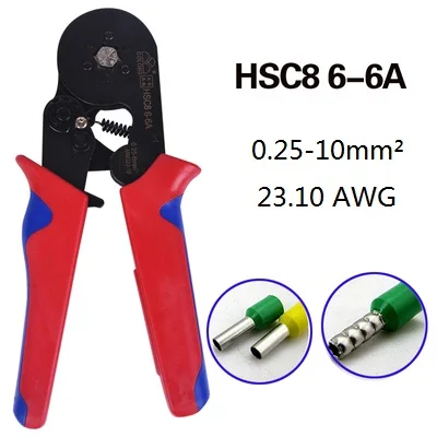 HSC8 6-6A Обжимные плоскогубцы, инструмент, щипцы для проводов, контактный разъем, обжимные плоскогубцы, 0,25 мм-6 мм, AWG23-10 диапазон проводов - Цвет: HSC8 6-6A