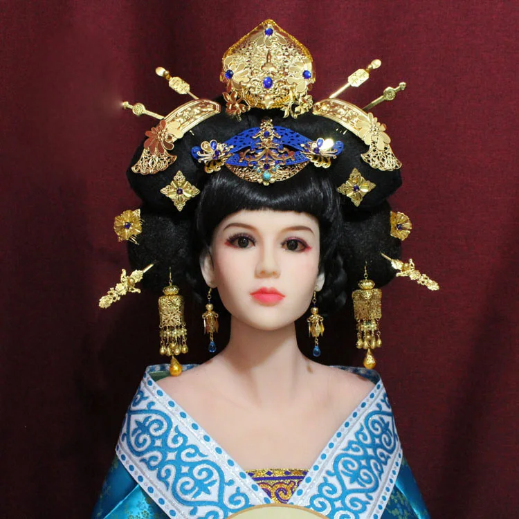 Blue Gold Series Tang Dynasty Empress Hair Tiara for TV Play Legend of Tang Empress- Wu MeiNiang Drama Tiara Hanfu Headpiece