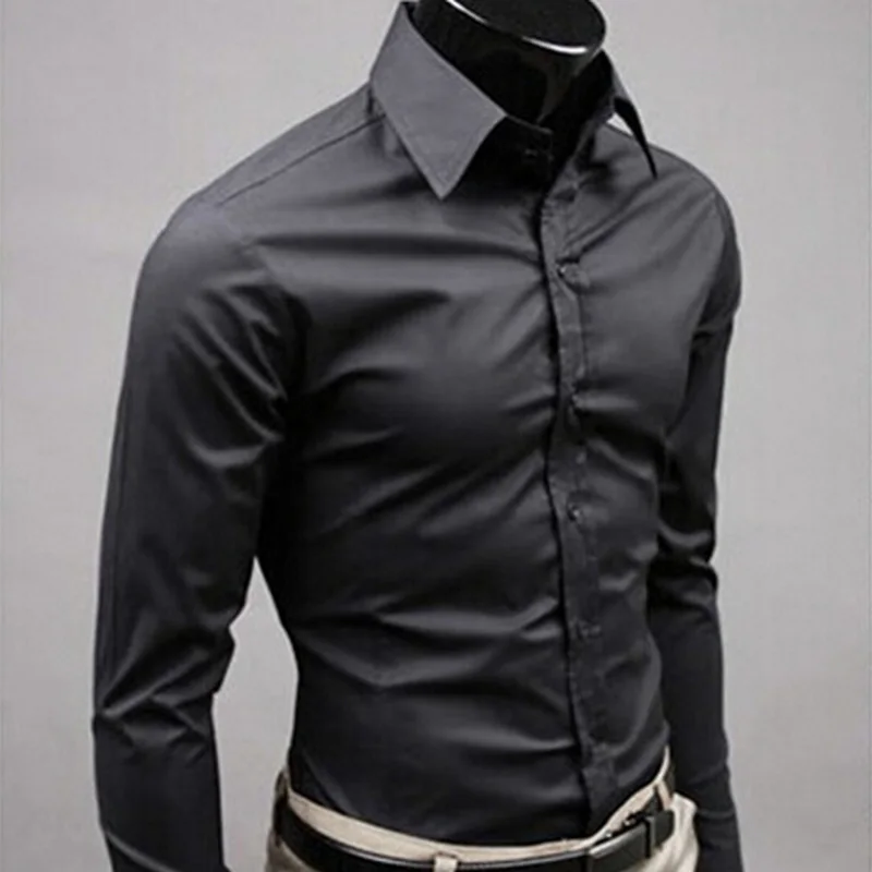 2019 Men Shirt Long Sleeve Fashion Mens Casual Shirts Cotton Solid Color Business Slim Fit Social Camisas Masculina |