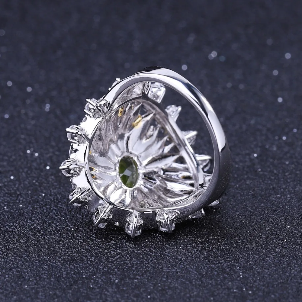 GEM'S BALLET 925 Sterling Silver Handmade Ring for Women Engagement 1.00Ct Natural Peridot Gemstone Sunflower Rings Fine Jewelry |