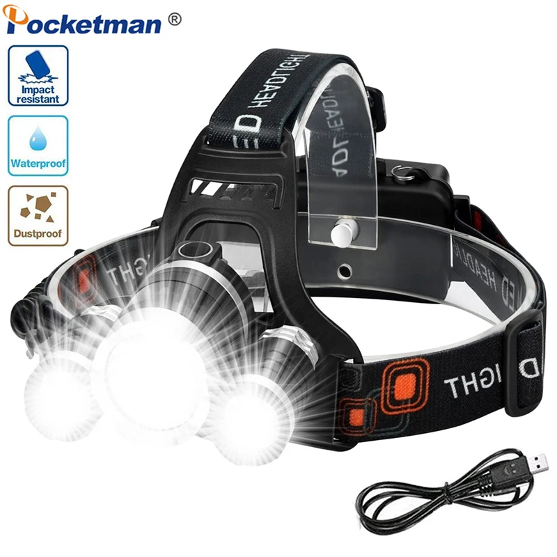 

Powerful T6 LED Headlamp Head Torch LED Rechargeable Headlight with 3 Lights 4 Modes Super Bright LED Head Lamp for Cycling