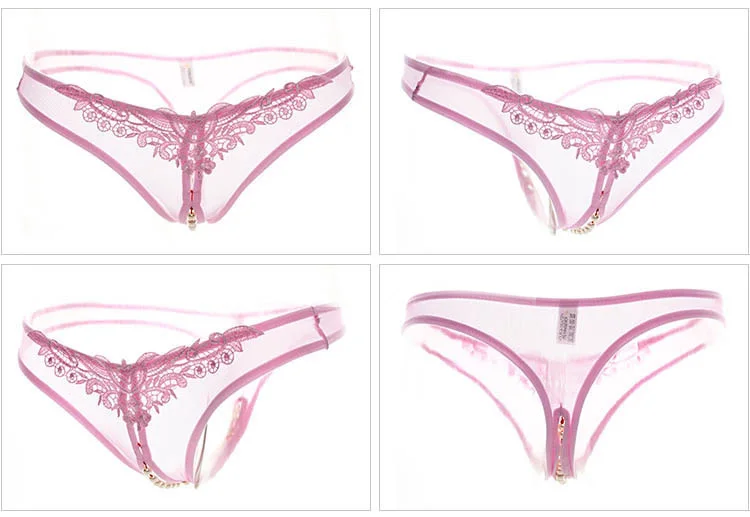 Pink Женское сексуальное нижнее белье, Эротические трусики с открытой промежностью, кружевное Прозрачное нижнее белье с вырезами, сексуальная одежда, стринги с жемчугом - Цвет: Pink