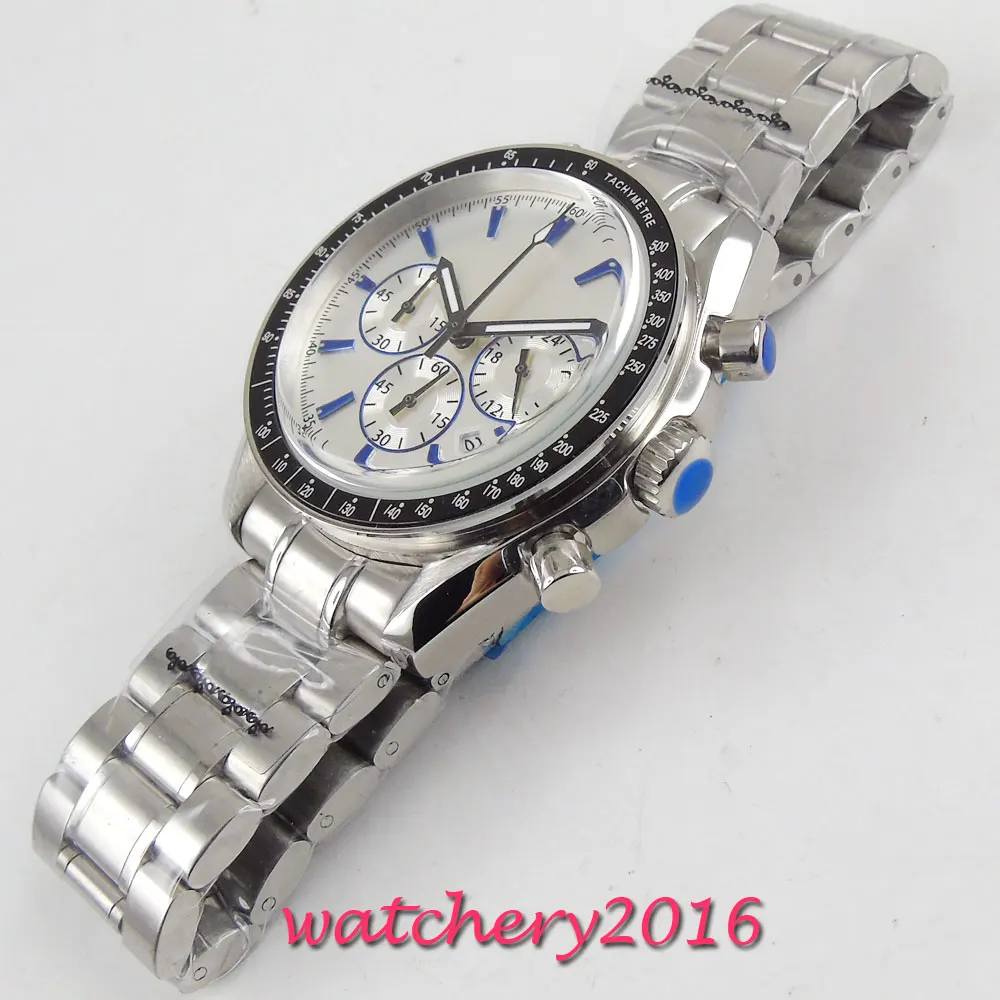 Новое поступление 42 мм черный циферблат корпус из нержавеющей стали Дата Топ