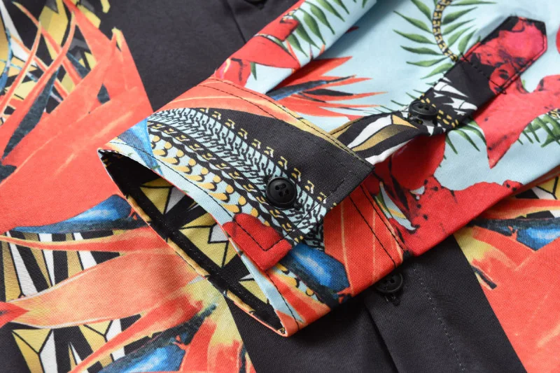 Летняя мужская рубашка с длинным рукавом повседневная хлопковая 3D цветочным