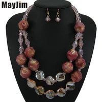 mayjim new vintage crystal red necklace jewelry sets big acrylic bead bohemia gold chain bridal jewelry sets fashion women
