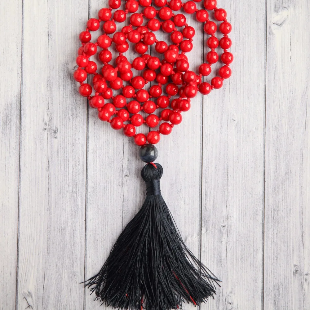Фото Красное ожерелье для мамы модель 108 искусственное медитация бусины ювелирные