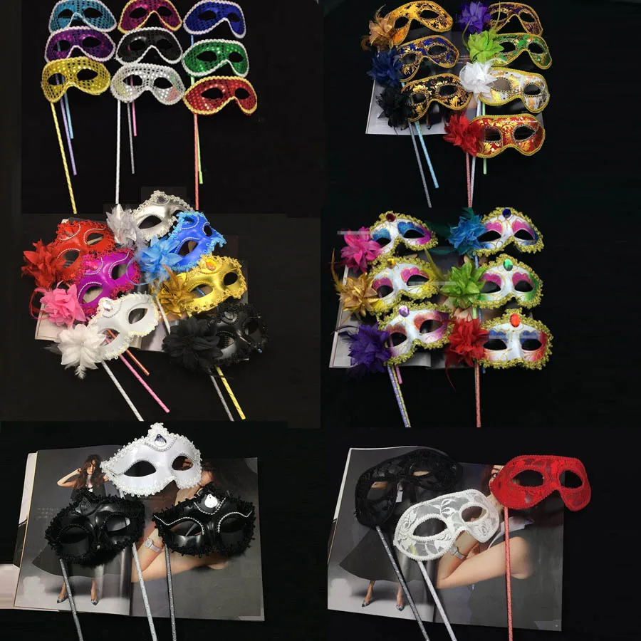 Adult Child Masquerade Party Mask On Stick Handheld Sequin Venetian Ball Masks Wedding Decor Birthday Night Club Carnival Gift|Маски для