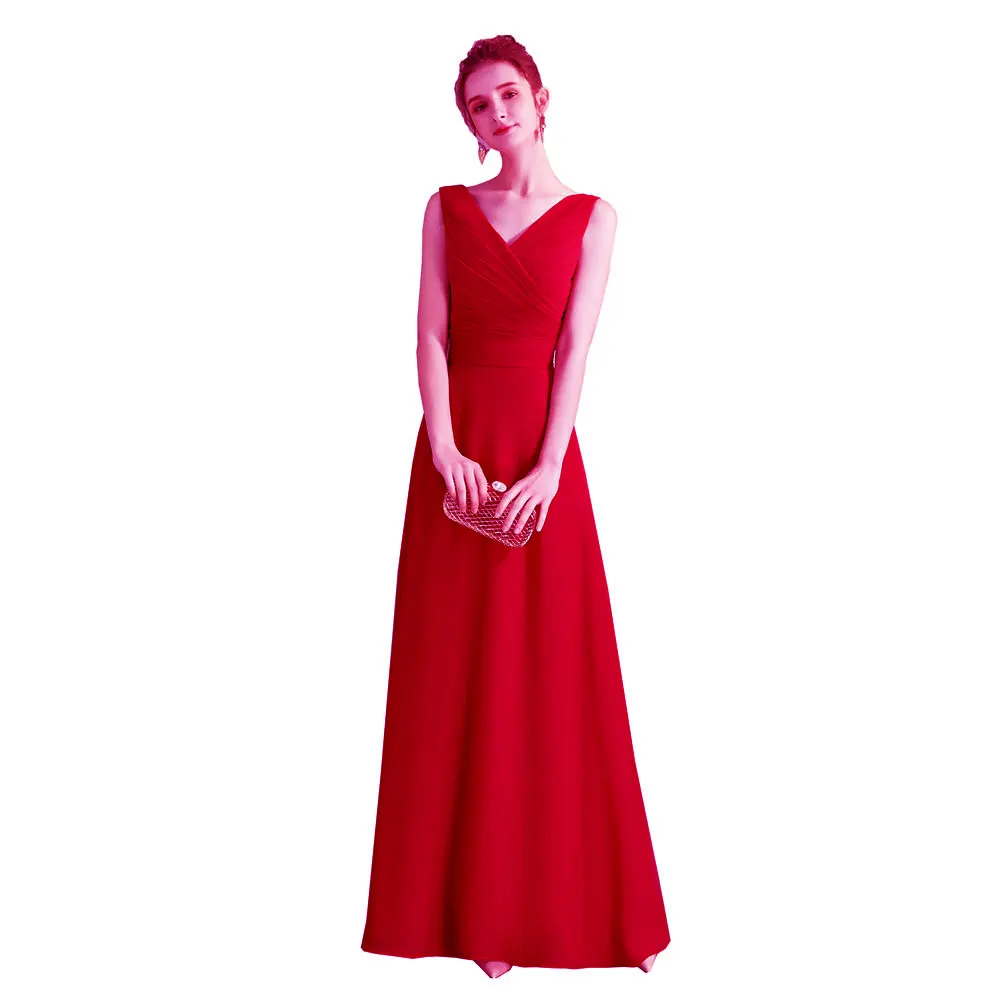 FADISTEE Новое поступление элегантное вечернее платье для выпускного вечера Vestido de Festa длинное стильное шифоновое летнее прохладное и освежающее платье с v-образным вырезом - Цвет: Красный