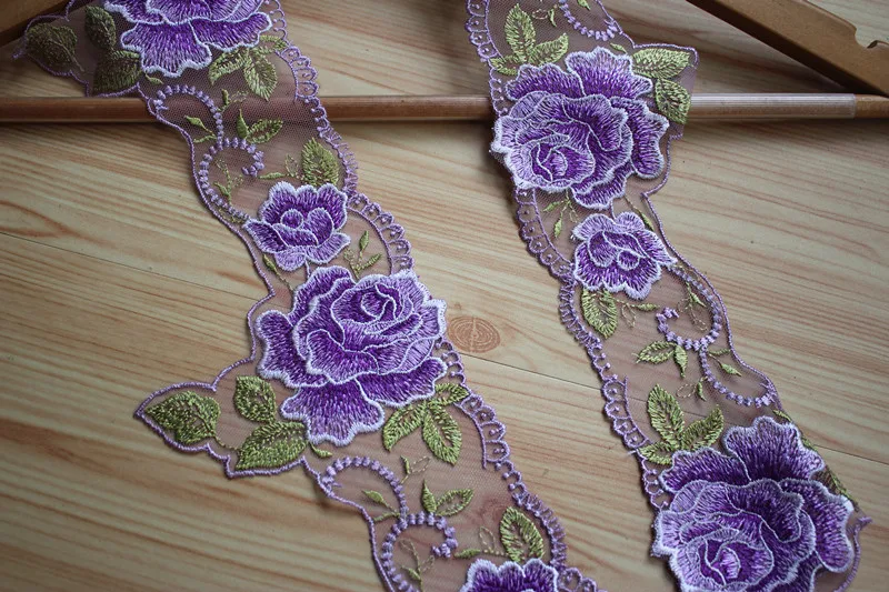 1M Embroidery Purple Lace Fabric 11cm Ribbon Trim Curtain Trimmings Clothing Wedding Dresses Rose Lace For Dress Decoration
