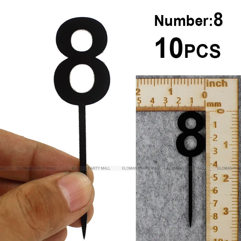 Number-8-10PCS 10 шт./лот 0-9 черный акриловый Топпер для кексов на свадьбу и день рождения украшения возраст Топпер для торта - Цвет: Number-8-10PCS