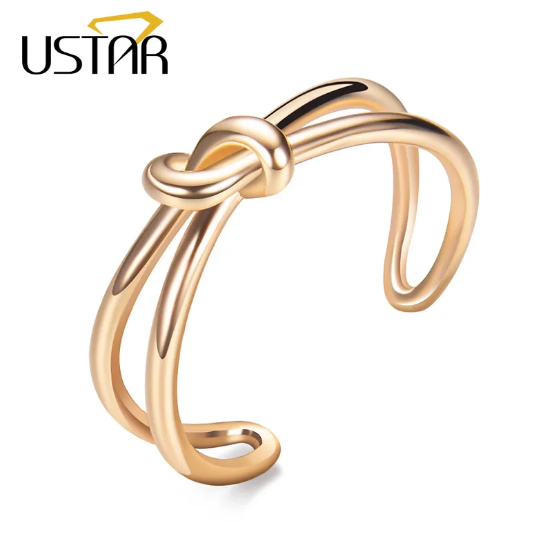 

USTAR Knot Opening adjustable Rings for women Jewelry Rose Gold color wedding engagement rings female anel bague femme ringen