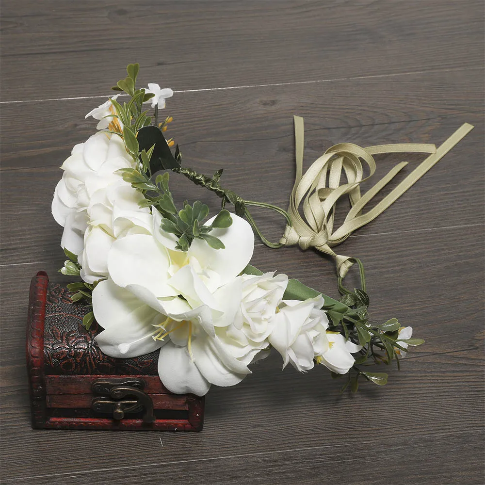 MOLANS Adjustable Flower Crown Ribbon Women Wedding Accessories Handmade Headpiece Lady's Hair Garland For Art Photography - Цвет: Белый