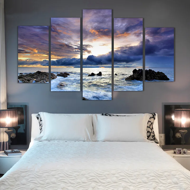 

2017 Rushed Limited No Spray Painting Unframed Painting 5 Panels Canvas Print Ocean Painting On Wall Art Picture Home Decor