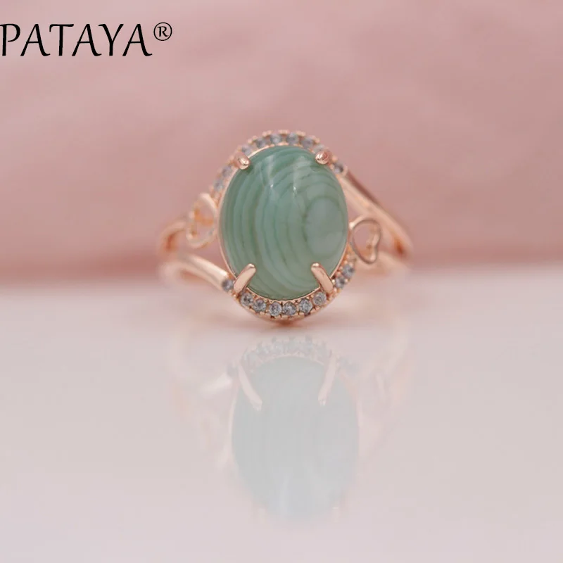 PATAYA, Новое поступление, модные кольца с натуральным ониксом, белым кубическим цирконием, 585, розовое золото, милые роскошные изысканные ювелирные изделия для женщин