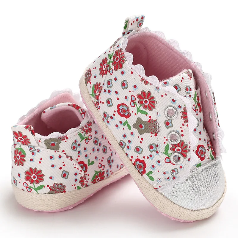 Spring Autumn Fashion Newborn Flower First Walkers embroidery Lace Shoes Baby Canvas Soft Sole |