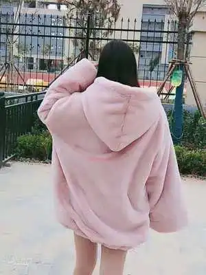 Женское теплое меховое пальто с капюшоном повседневное однотонное средней длины