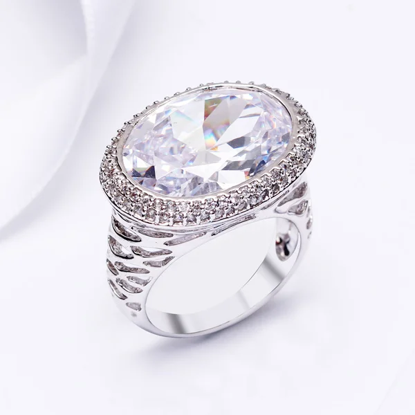 DC1989 Big Stones Big Rings For Women Bridal Engagement Ring Simulated Cubic Zircon Pave Setting Lead Free Rhodium Gold Plated - Цвет основного камня: Rhodium color