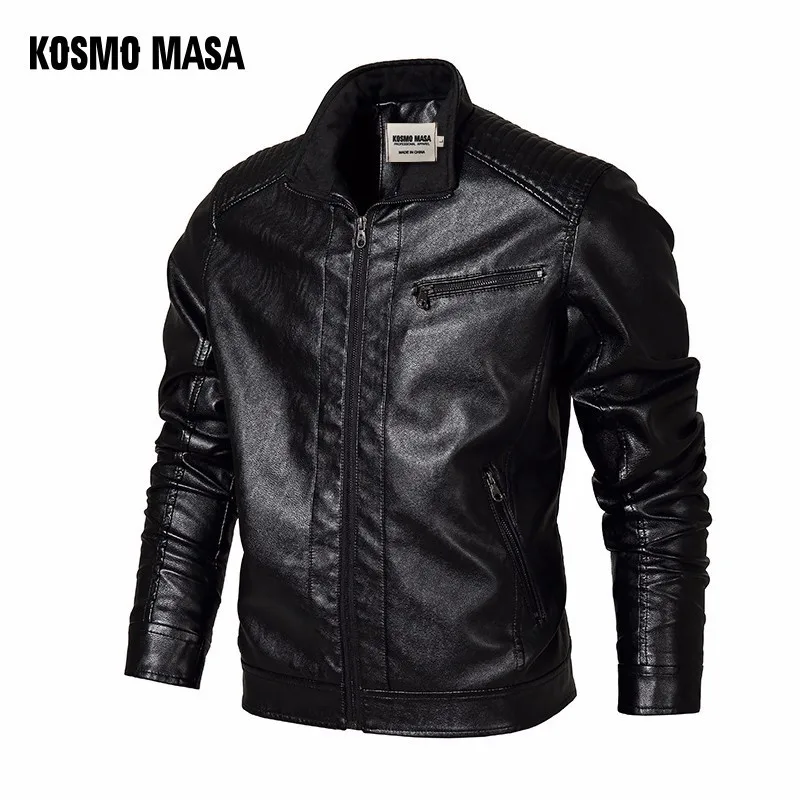 Черная мотоциклетная повседневная куртка KOSMO Mass из искусственной кожи для мужчин