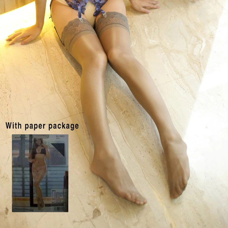 Gray-With Package SAROOSY новые сексуальные масляные блестящие кружевные верхние чулки для женщин высокие эластичные тонкие 12 ден масло для блеска с рисунком Павлиньего пера - Цвет: Gray-With Package