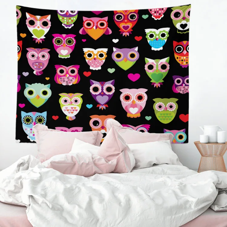 130x150cm Cartoon Animals Colorful Elephants I love My Kittey Cute Owls Kids Decoration Blanket Bedroom Wall Art Tapestry | Дом и сад