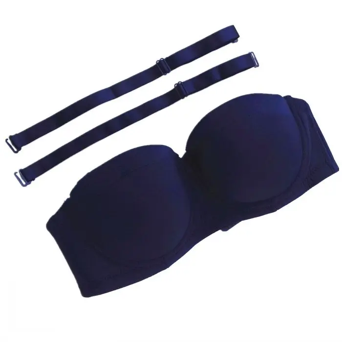 Navy blue Женский Гладкий Мягкий трансформер без бретелек Половина чашки на косточках силиконовый ремешок многоходовой бюстгальтер H916 - Цвет: Navy blue