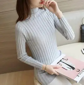 Женский Повседневный свитер с высоким воротником однотонный вязаный пуловер