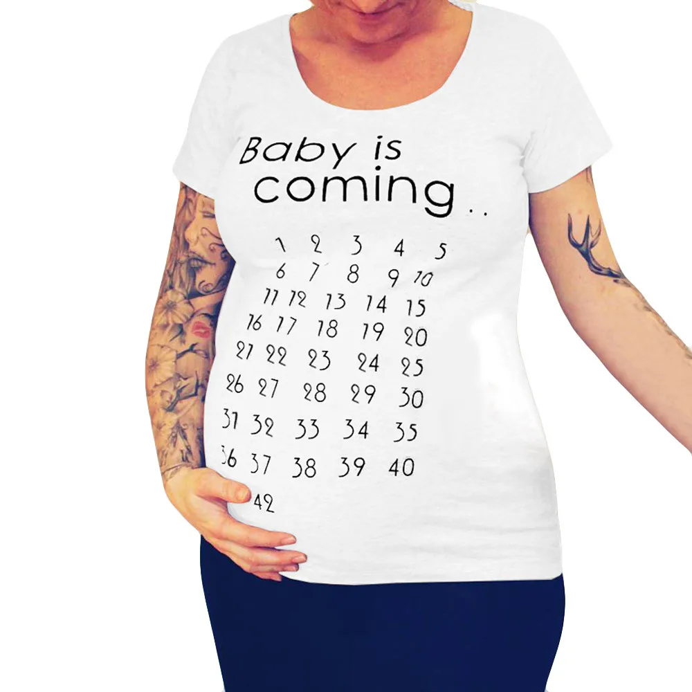 

Pregnant Clothes 2019 Women Pregnant Baby Is Coming Pregnants Tops Letter Print Blouse Short Sleeve Tops #40