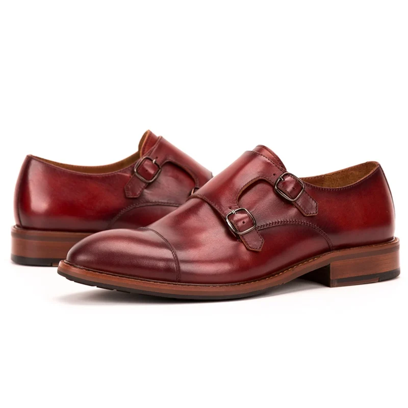 

New Vintage Genuine Leather Men's Formal Dress Monk Straps Flats Round Toe Handmade Man Wedding Party Oxfords Shoes KUD295