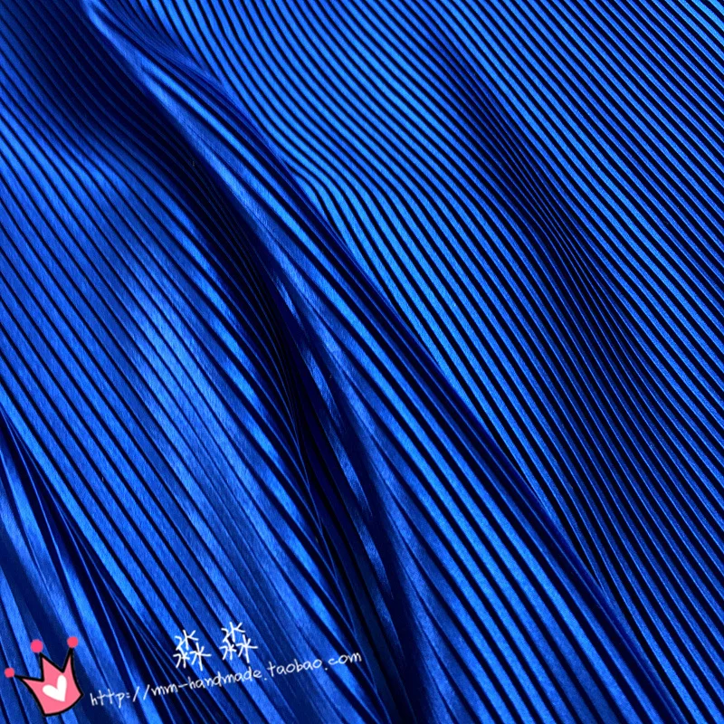 1psc Garment cloth blue Pinstripe accordion pleated silk satin crushed tight skirt fabric(pleated 0.5m)