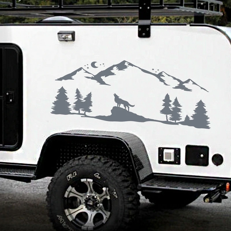 Для SUV RV Camper внедорожный Воющий волк силуэт автомобильный Декор горы лесной лес животное лунный свет автомобиля наклейки