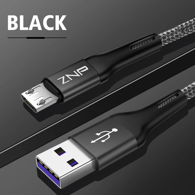 ZNP кабель Micro USB быстрое зарядное устройство для Sasmung S7 S6 Redmi note 5 pro Android мобильный телефон Micro usb кабель для зарядки шнур для передачи данных - Цвет: Black
