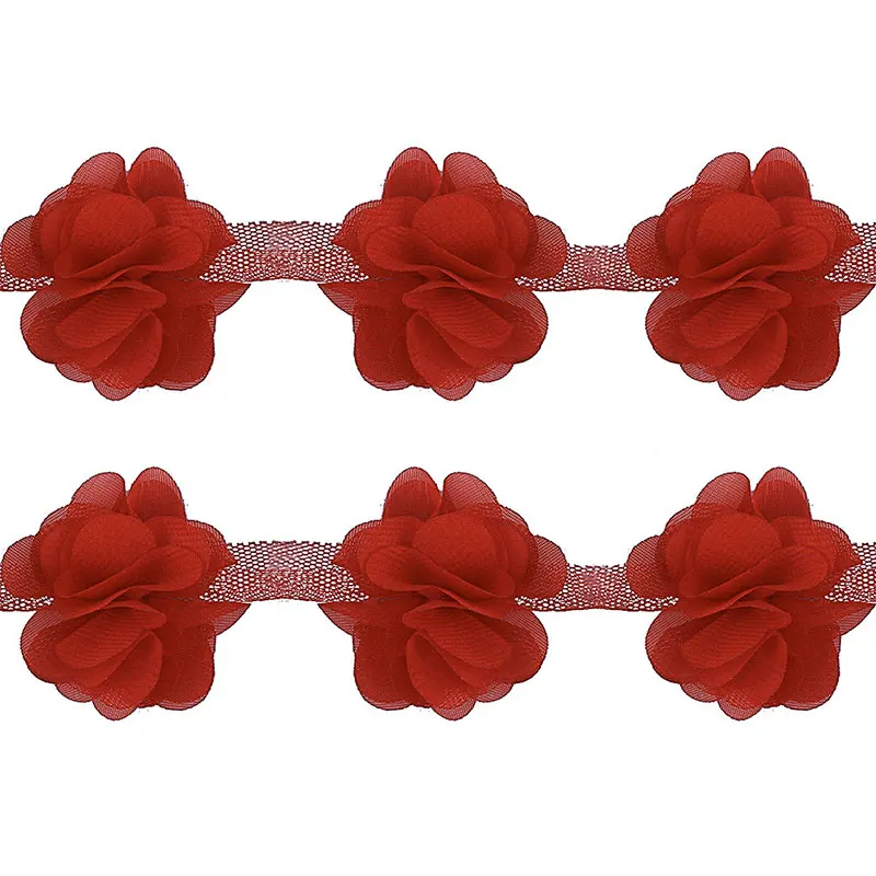 Red Misaya 3D шифон кластер Цветы Кружева платье украшения кружевной ткани аппликация отделка Швейные принадлежности 2 ярдов - Цвет: Red