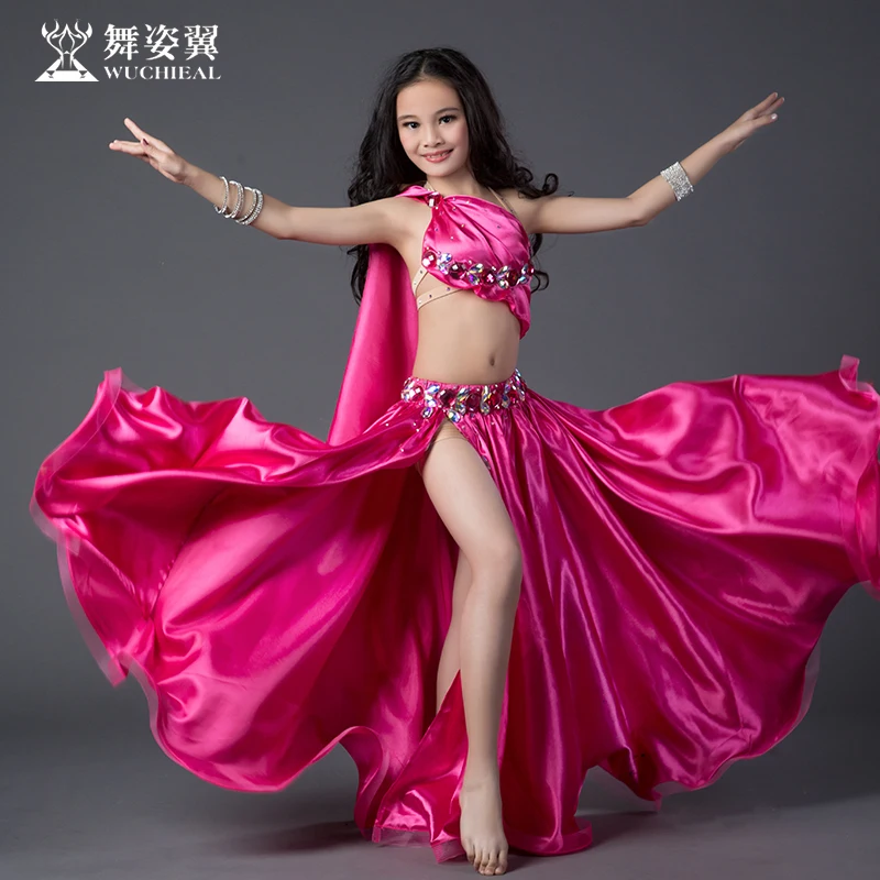 Rhinestone Spandex satin Belly dance Bra Placketing long Skirt 2pcs set for little girl/children costume performance wears RT201 |