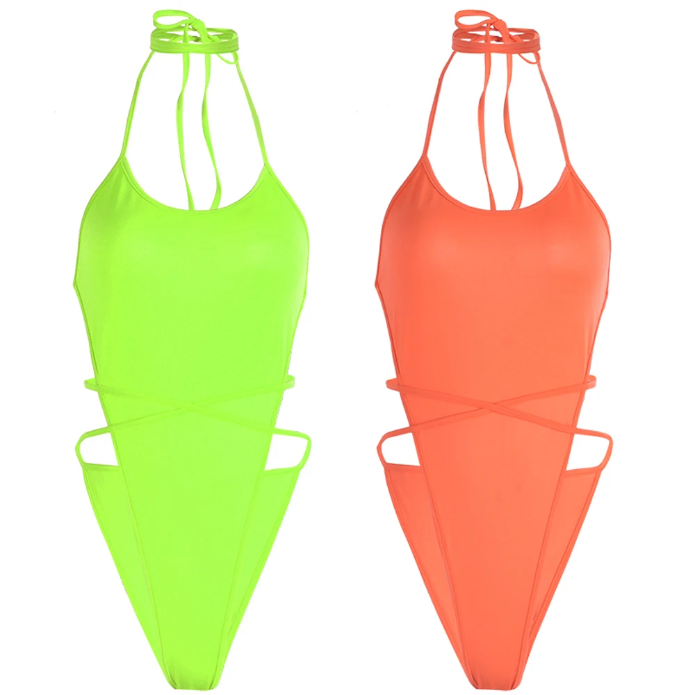 Женский неоновый комбинезон Летний без рукавов с открытыми плечами модель 2019 |