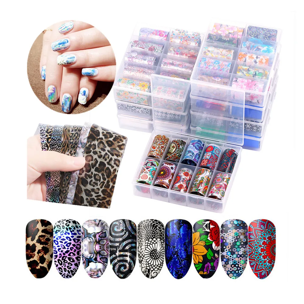 

10Pcs Starry Sky Laser Nail Foil Set 4*120cm Blue Transparent Marble Holographic Nails Art Transfer Sticker Decoration DIY