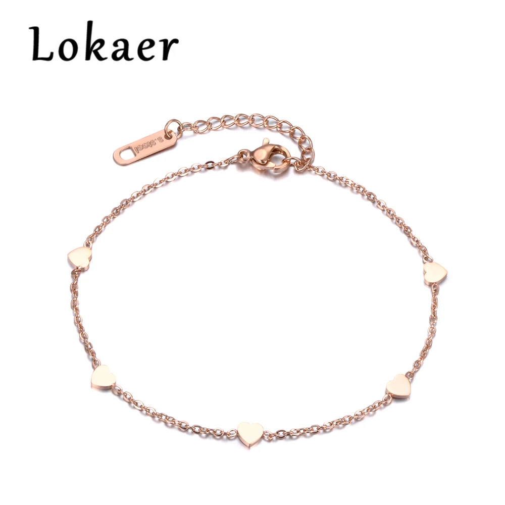 Lokaer простой дизайн браслет Роза цепочка золотистого цвета цепь мини сердца браслет возлюбленной сладкий стиль подарок для девочки B18183