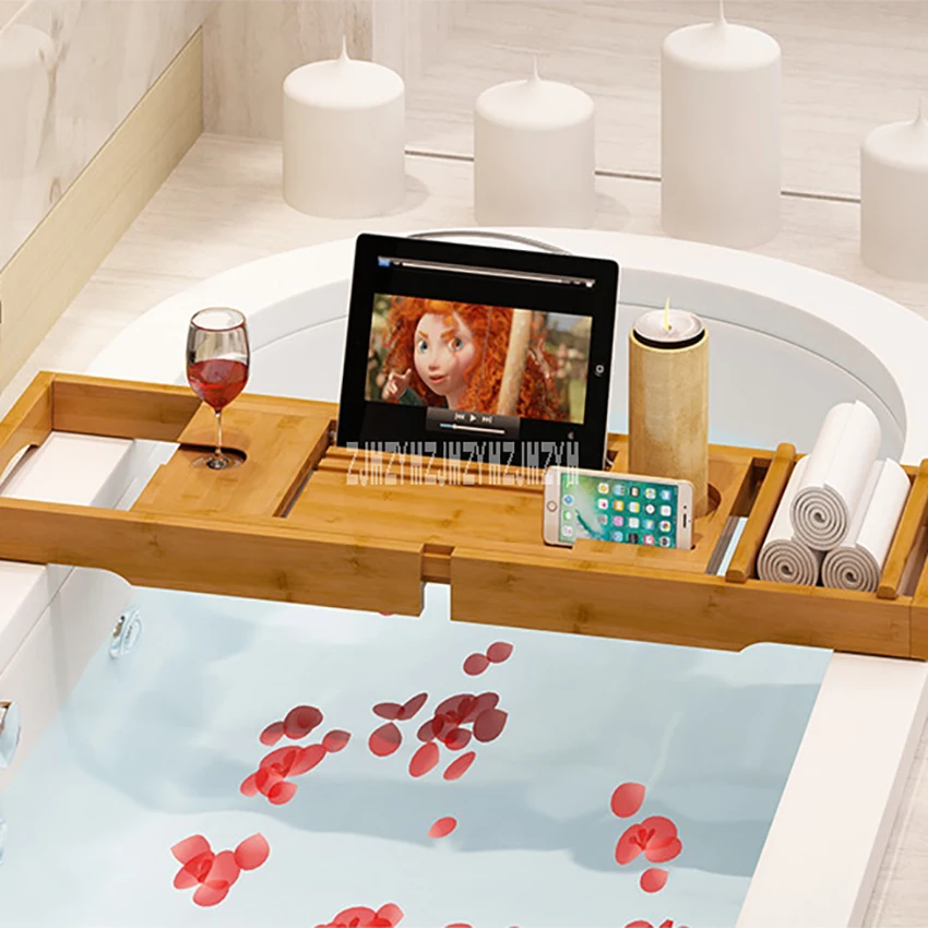 2ASX выдвижная стойка для ванной Бамбуковая противоскользящая ванна лоток Caddy