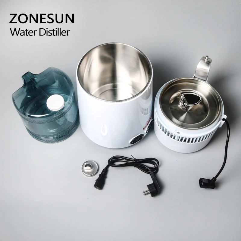 ZONESUN 4L портативный дистиллятор для воды из нержавеющей стали очиститель фильтра