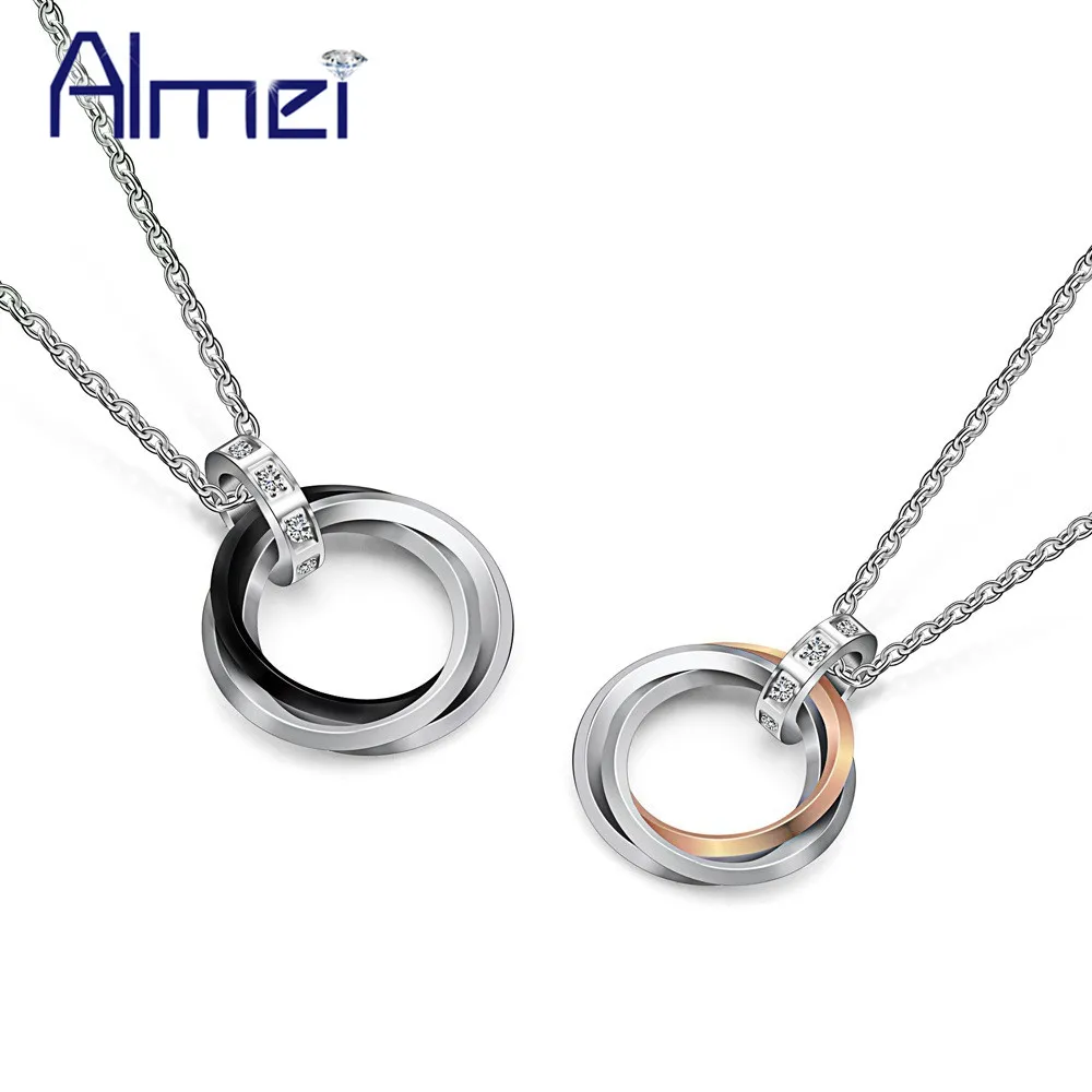 Ожерелья и подвески Almei с тремя кольцами двойное ожерелье из нержавеющей стали
