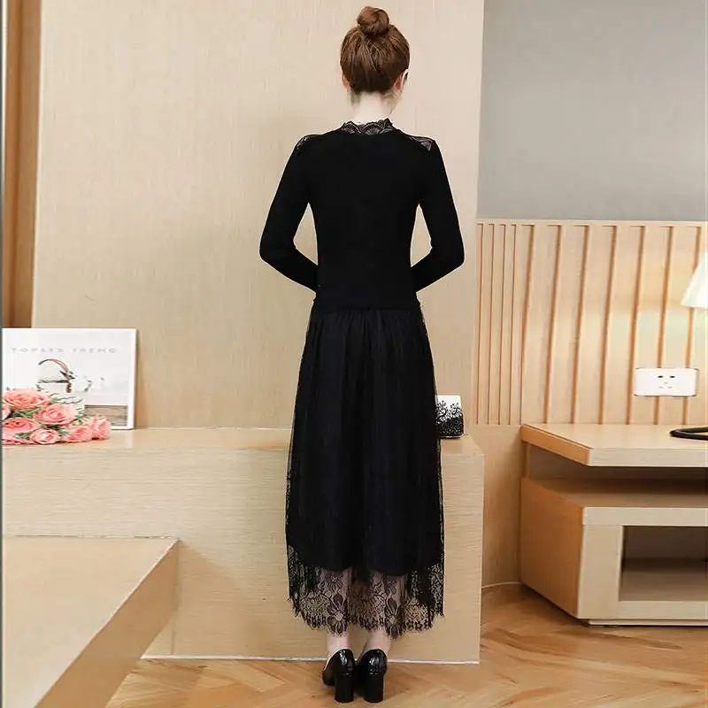 Женское платье кружевное лоскутное средней длины весна 2020 новое тонкое женское