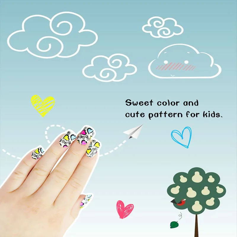 24pcs 15 Designs Short Head Cute Bear Strawberry Heart Fake Nails Press on Children Candy False Nail Tips Manicure Beauty Tools | Красота и