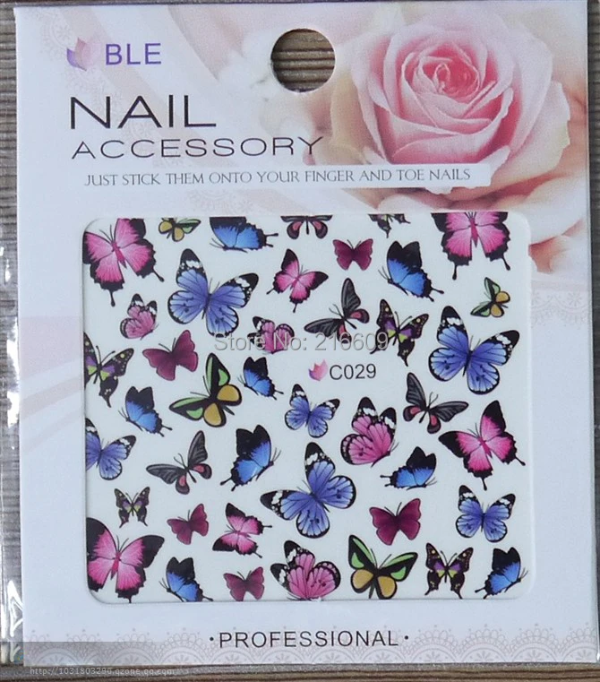 

Nail 20Sheets/Lot 10 Different Designs Butterfly Nail Water Sticker Color Big Size Full Nail Art Transfer Decals Tips M16 C29
